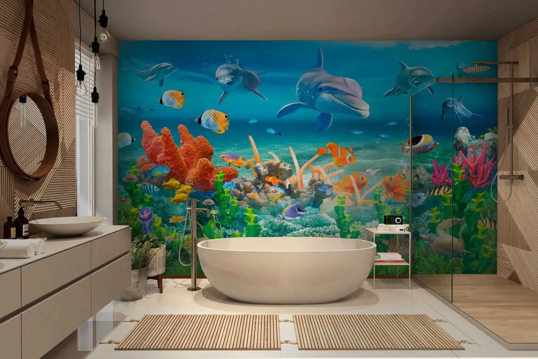 Papier peint photo Dauphins et poissons u40487