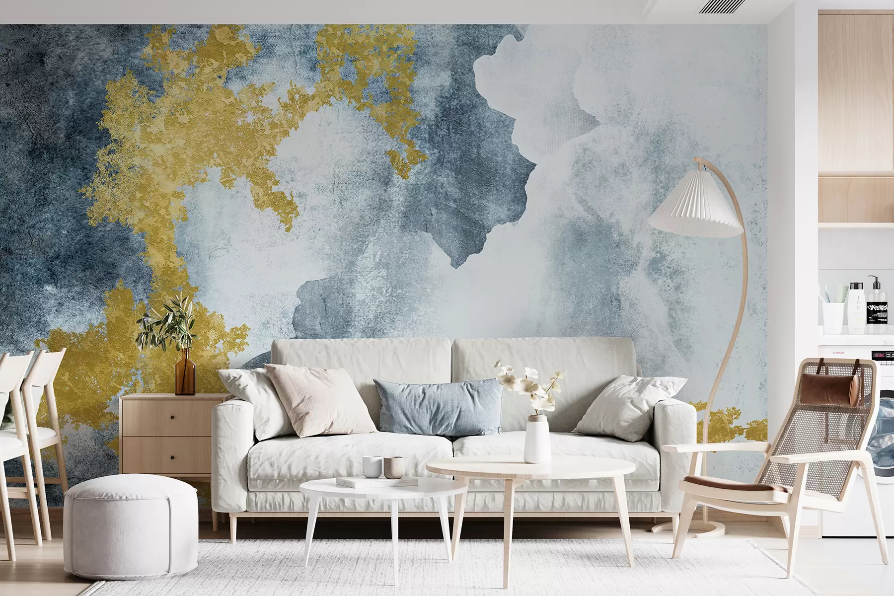 Fotobehang Betongrijze oude muur met scheuren u40833