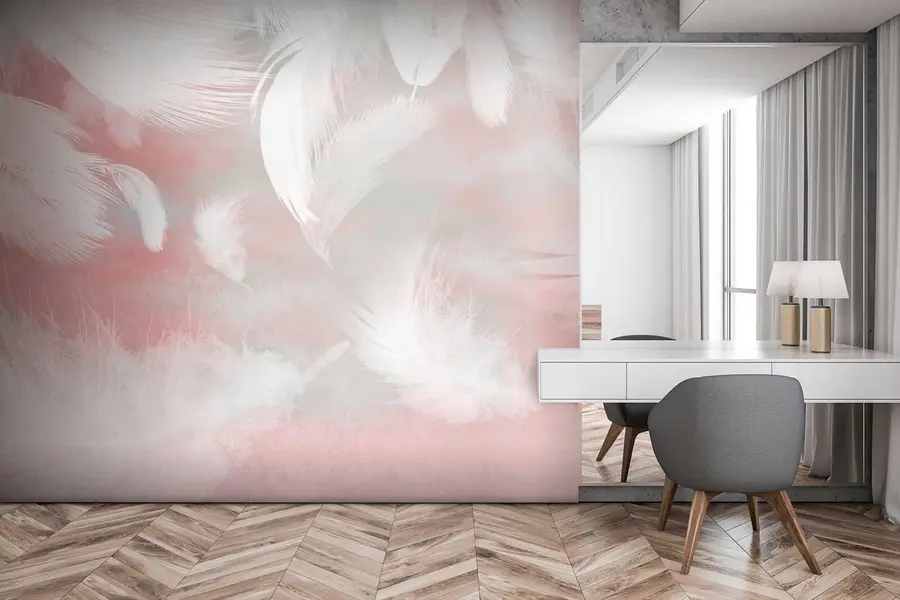 Fotobehang Witte veren op een roze achtergrond u41755