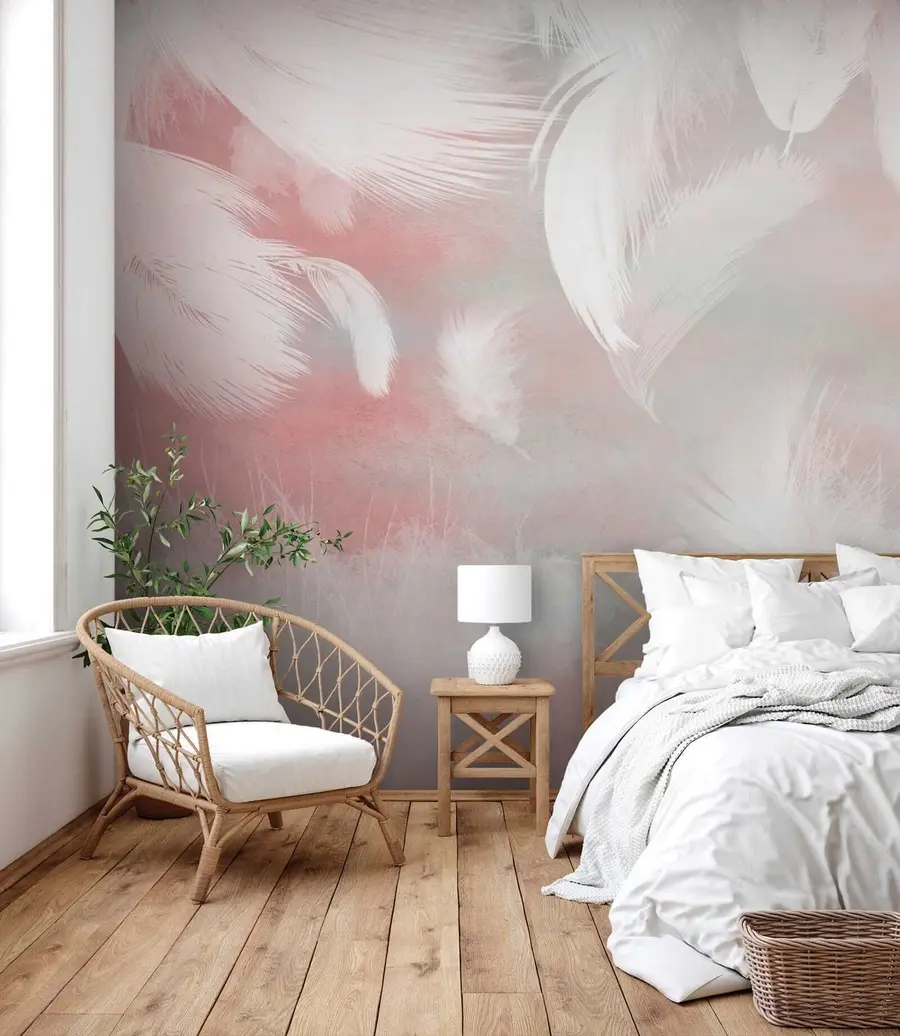 Fotobehang Witte veren op een roze achtergrond u41755