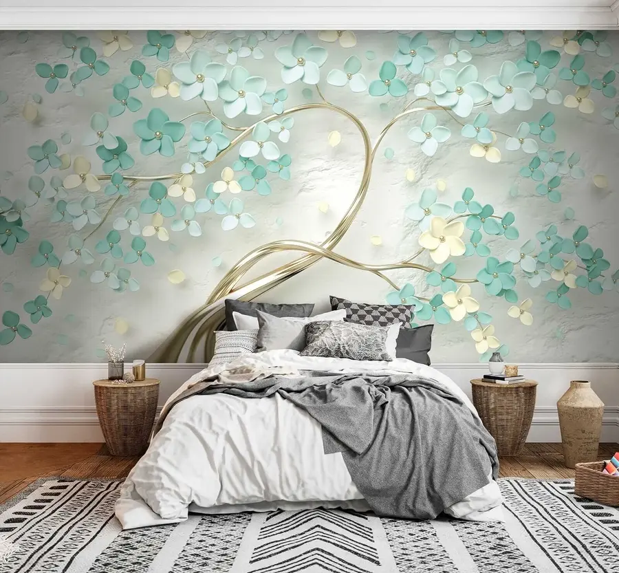 Fotobehang Boom met blauwe bloemen u52550