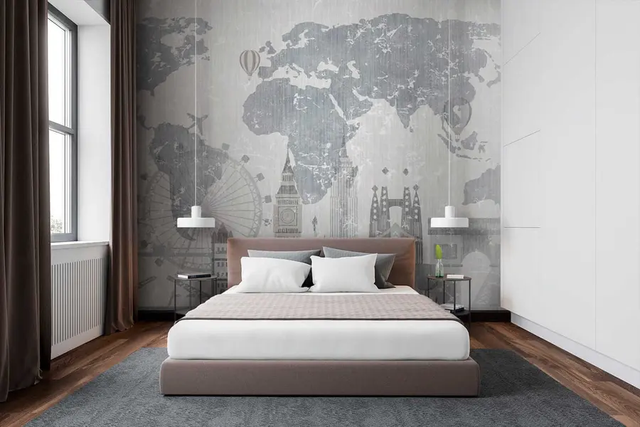 Fotobehang Wereldkaart in grijstinten u53138