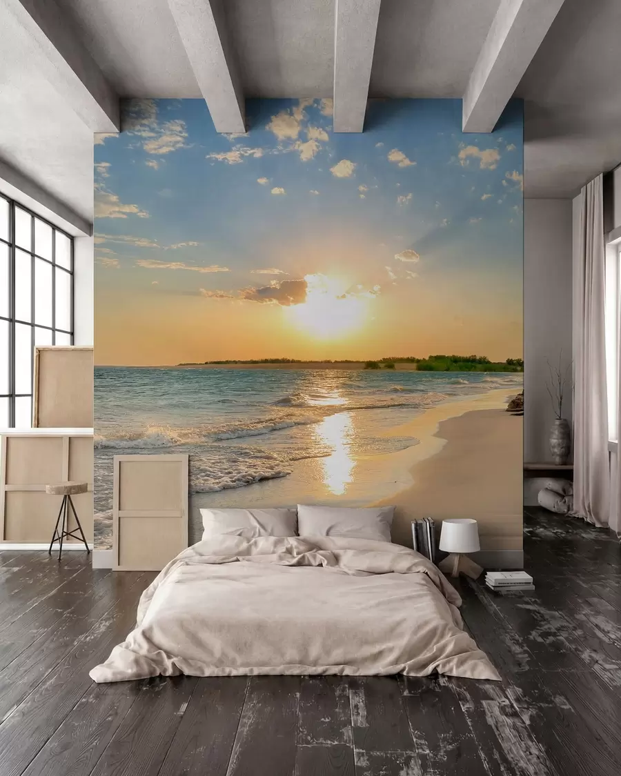 Fotobehang Zonsondergang aan de zeekust u53408