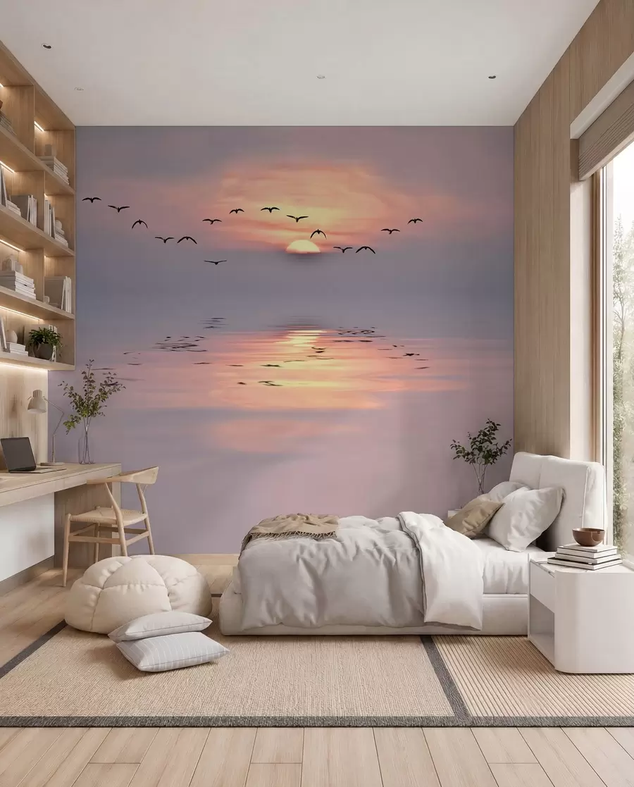 Papier peint photo Mouettes au coucher du soleil u53413
