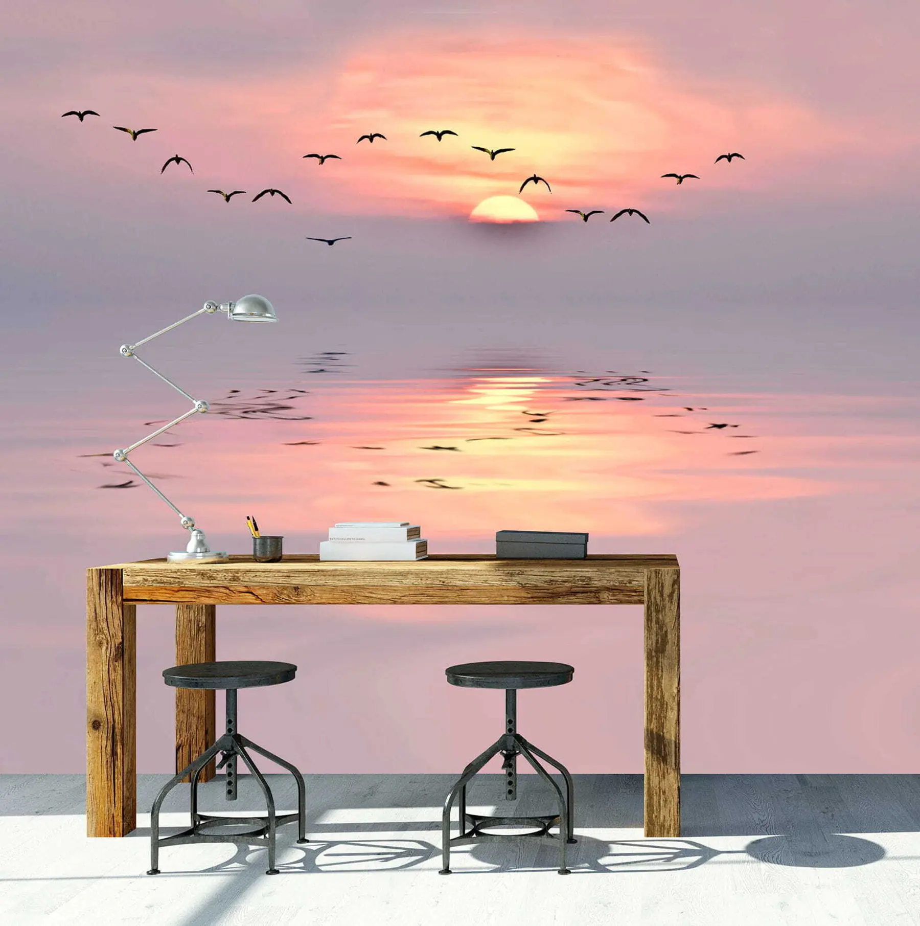 Papier peint photo Mouettes au coucher du soleil u53413