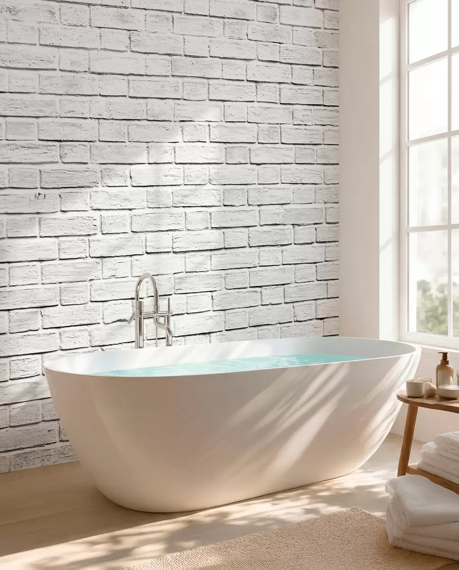 Fotobehang Witte bakstenen muur u54004