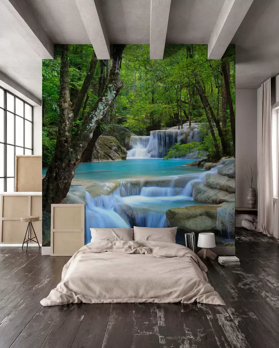 Fotobehang Waterval stroomversnellingen in het bos u54260