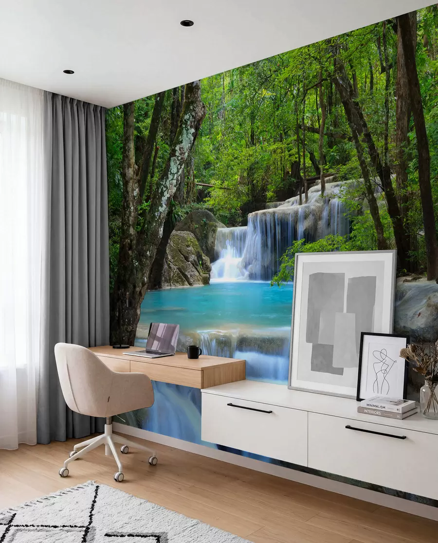 Fotobehang Waterval stroomversnellingen in het bos u54260