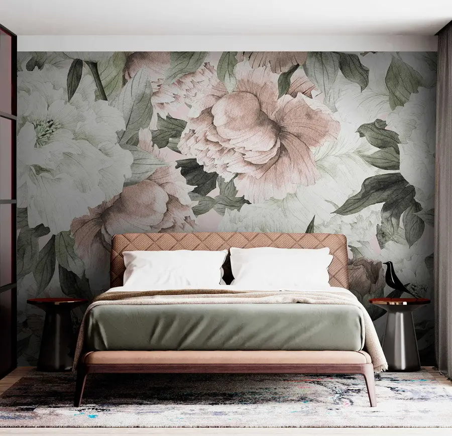 Papier peint photo Pivoines dessinées u55910