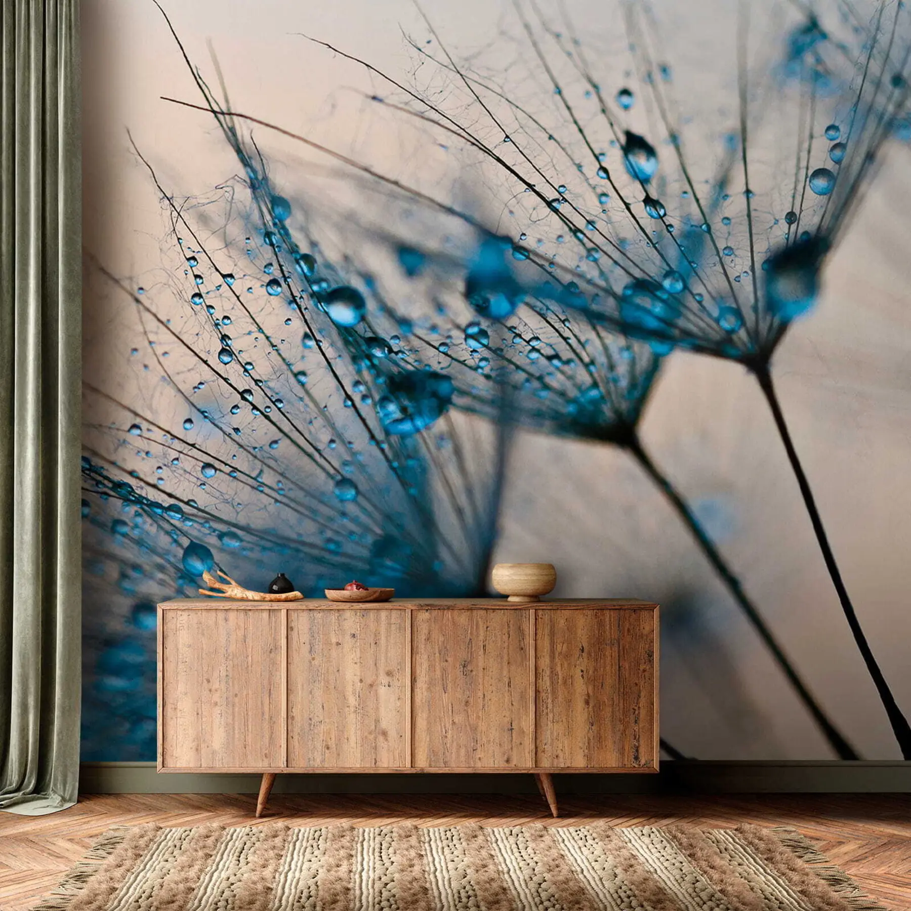 Papier peint photo Pissenlits avec des gouttes d'eau u57557