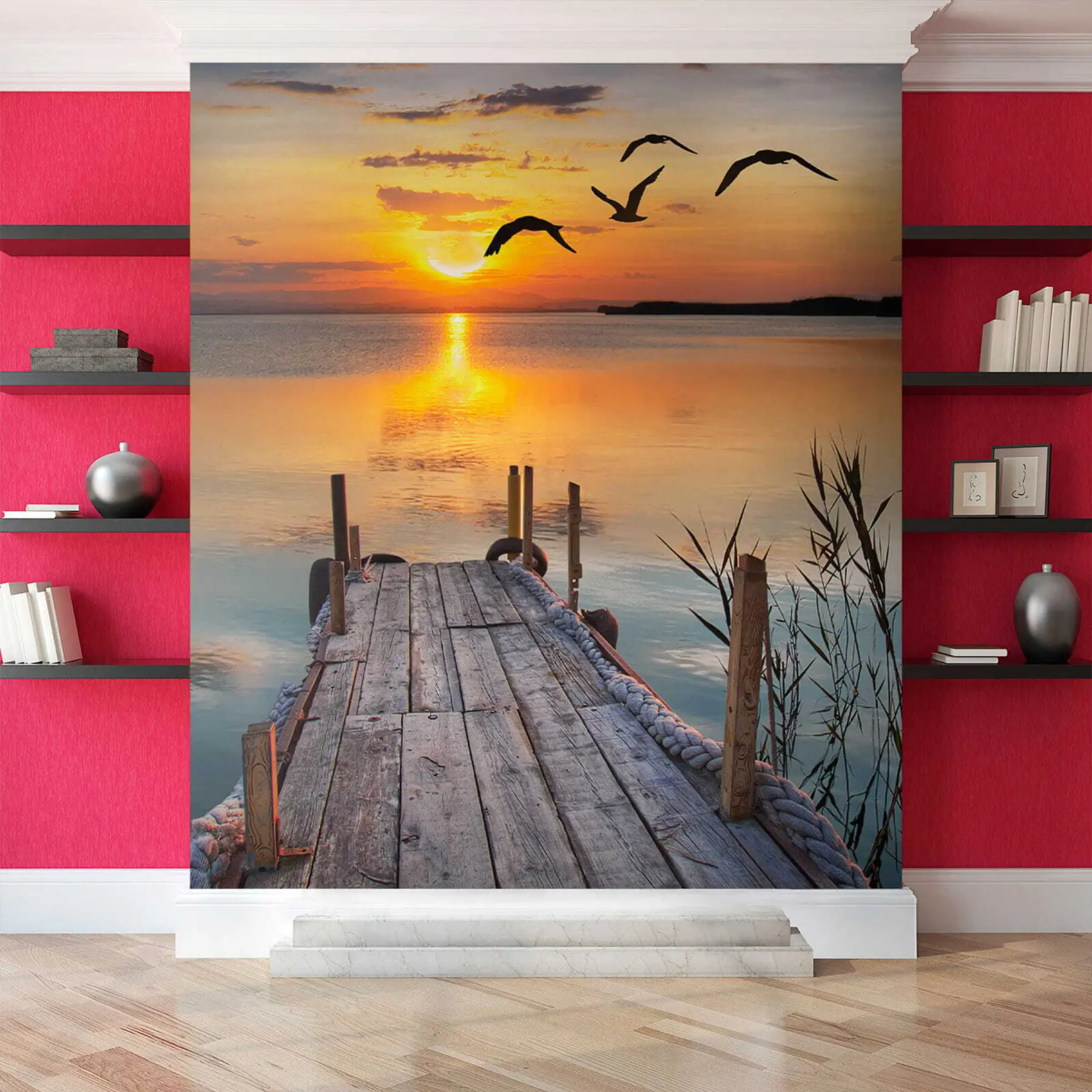 Fotobehang Meeuwen en pier u57673