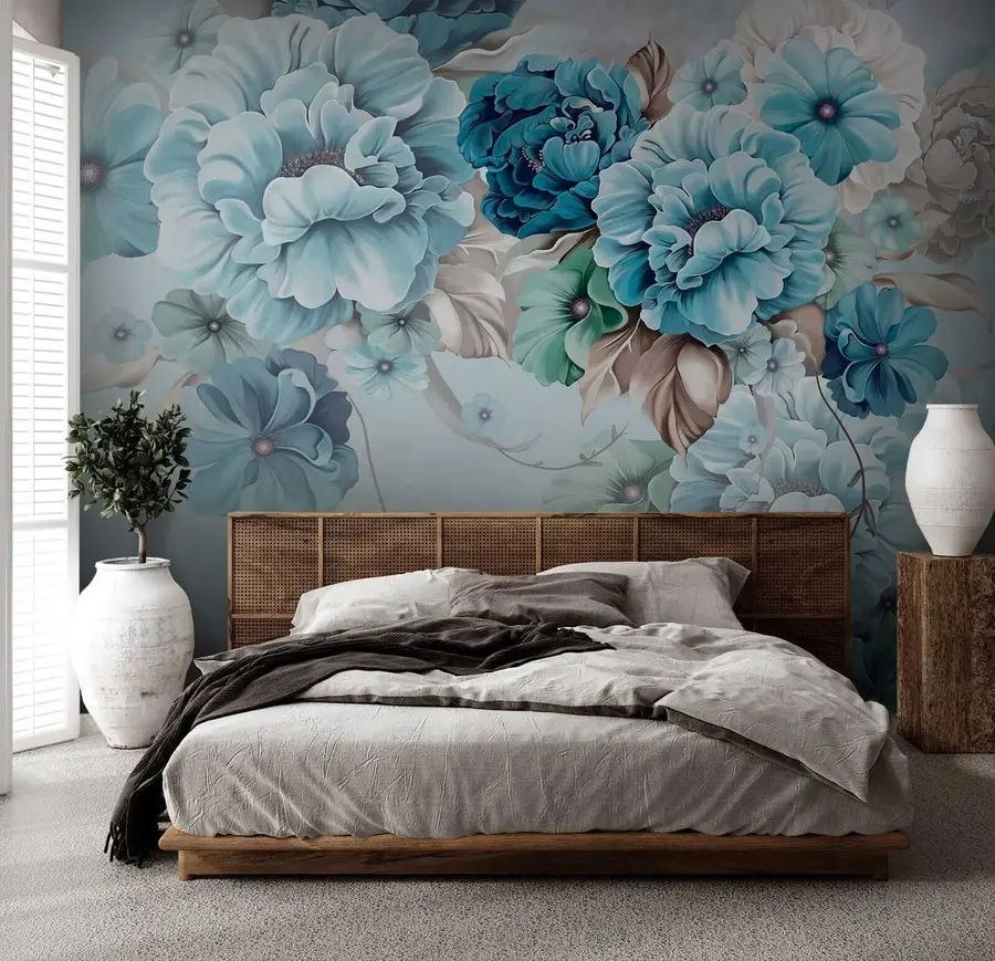 Fotobehang Fijne blauwe bloemen u59900