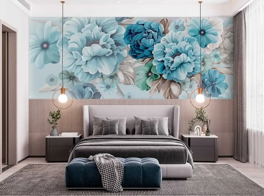 Fotobehang Fijne blauwe bloemen u59900