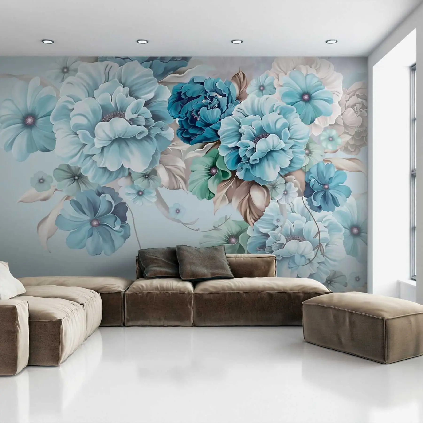 Fotobehang Fijne blauwe bloemen u59900