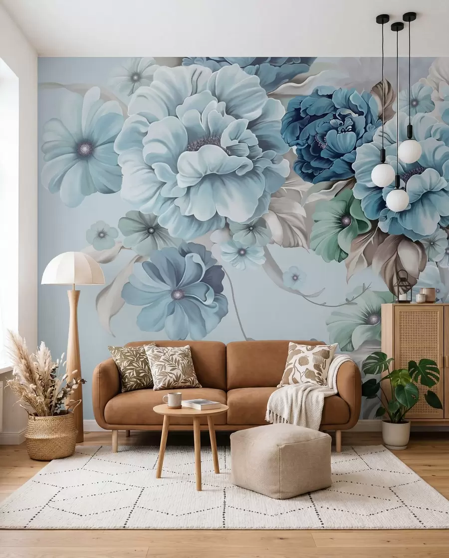 Fotobehang Fijne blauwe bloemen u59900