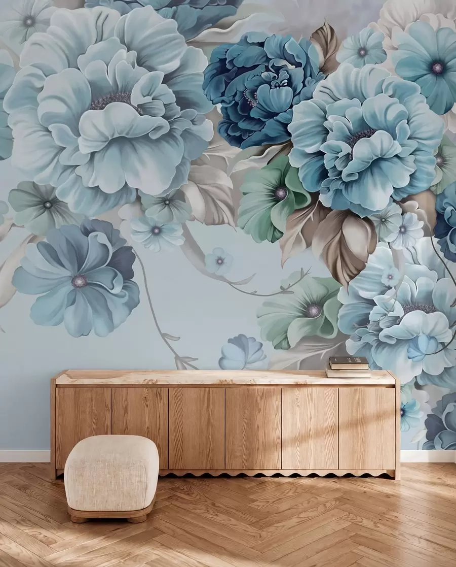 Fotobehang Fijne blauwe bloemen u59900