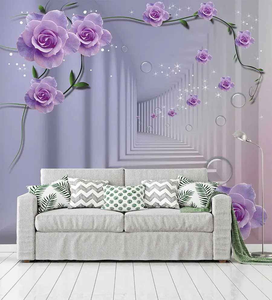 Papier peint photo Long couloir avec des roses u60194