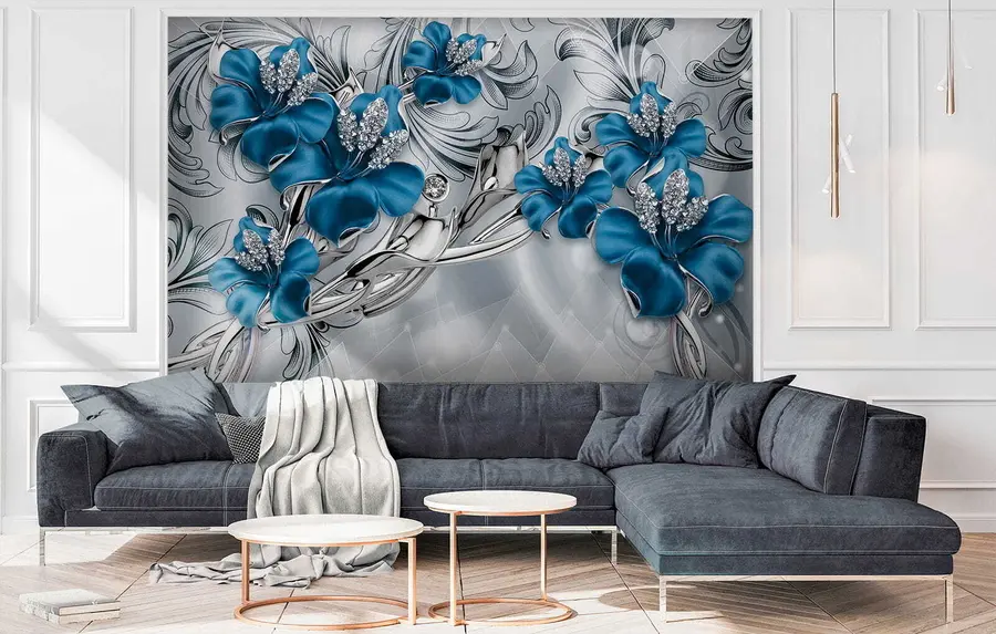 Fotobehang Azuurblauwe bloemen u60405