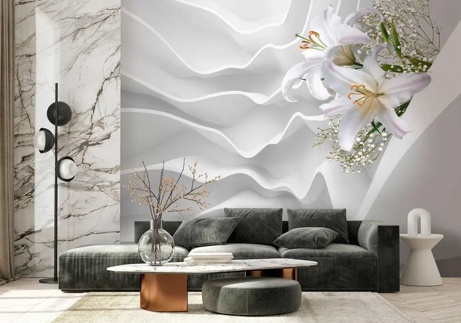 Fotobehang Lelies en muur met structuur u60451