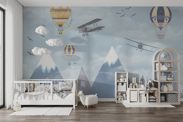 Fotobehang Bergen en ballonnen, Fotobehang kinderen, Fotobehang voor jongenskamer, u60492 : Uwalls.be
