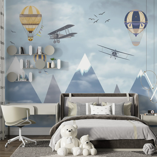 Fotobehang Bergen en ballonnen, Fotobehang kinderen, Fotobehang voor jongenskamer, u60492 : Uwalls.be