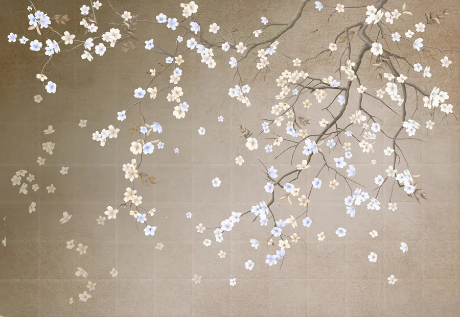 Fotobehang Bloeiende boom op een armoedige muur u61369