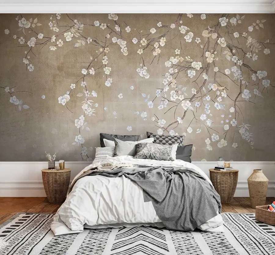 Papier peint photo Arbre à fleurs sur un mur défraîchi u61369