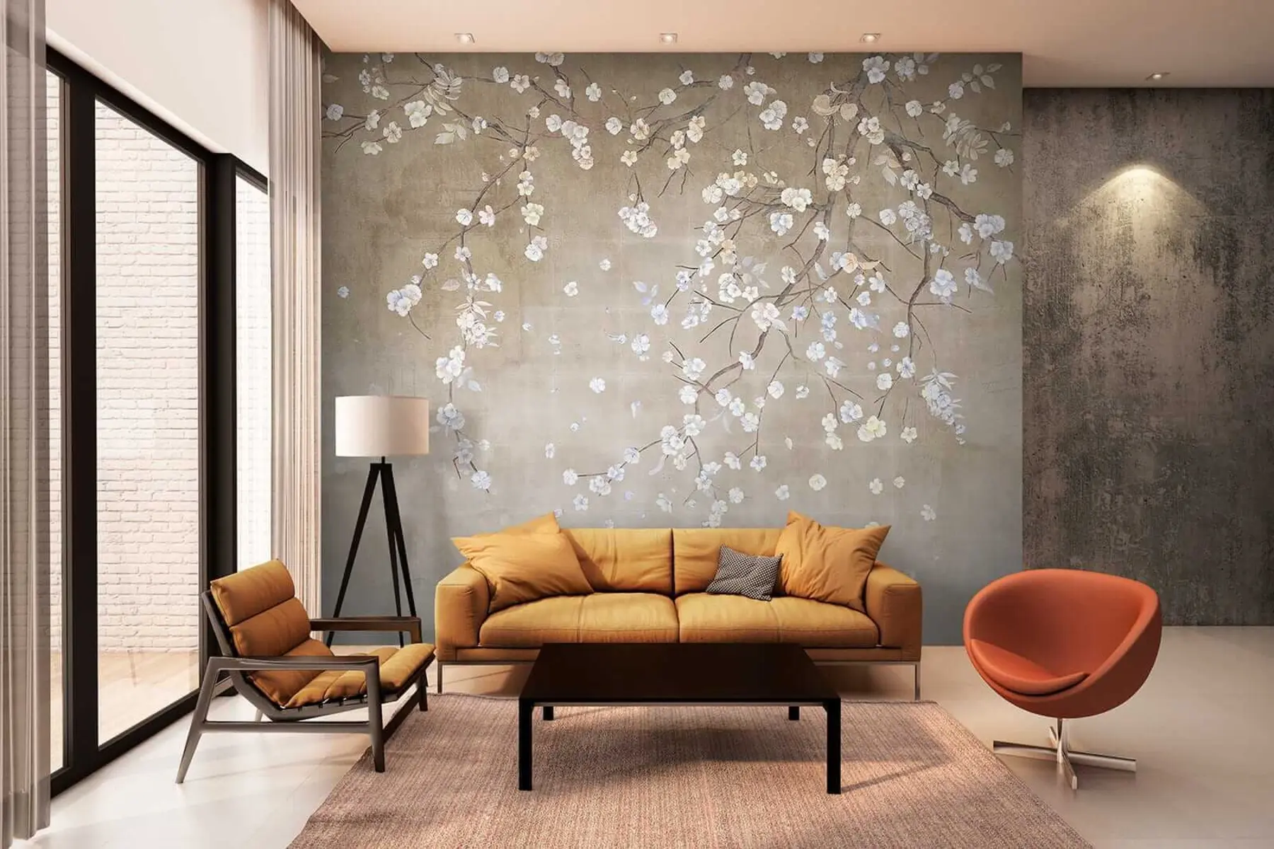 Papier peint photo Arbre à fleurs sur un mur défraîchi u61369