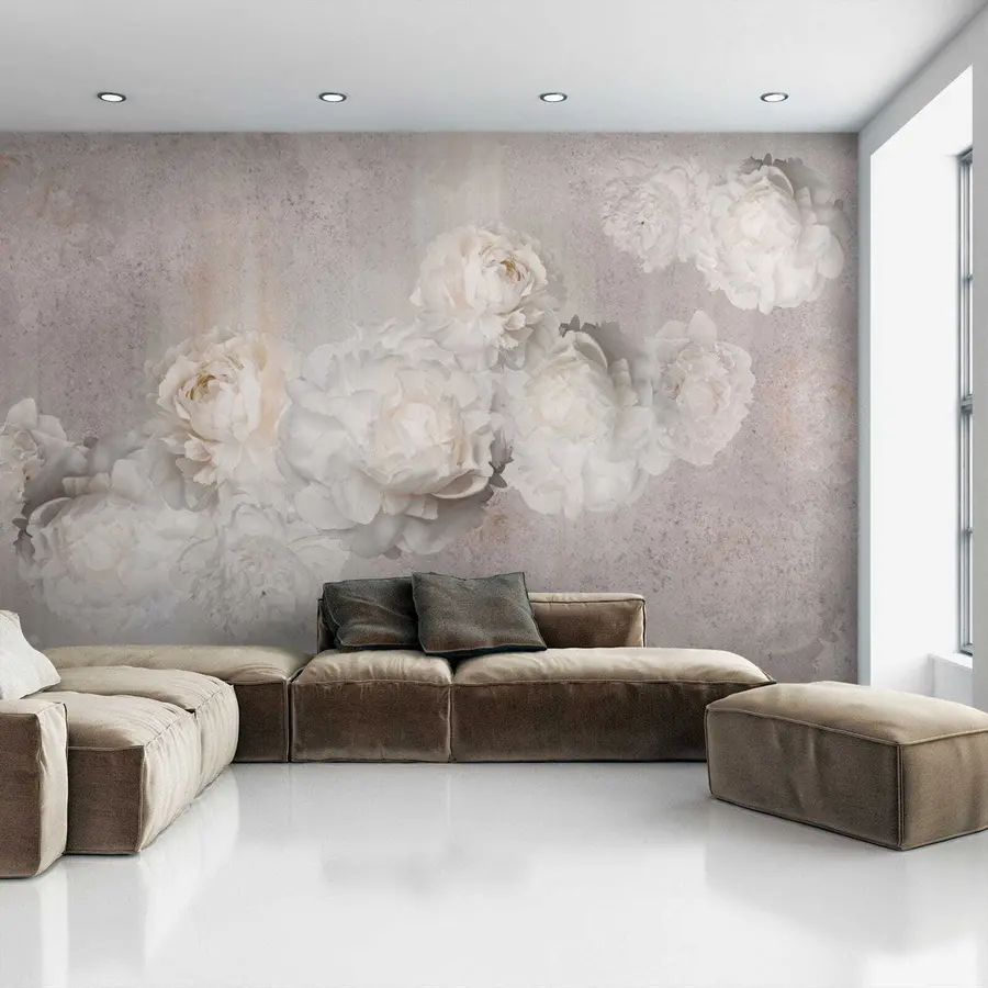 Papier peint photo Fleurs vintage sur fond gris u61610