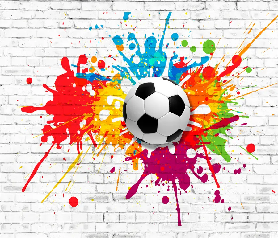 Fotobehang Voetbalbal tegen de achtergrond van een bakstenen muur u64587