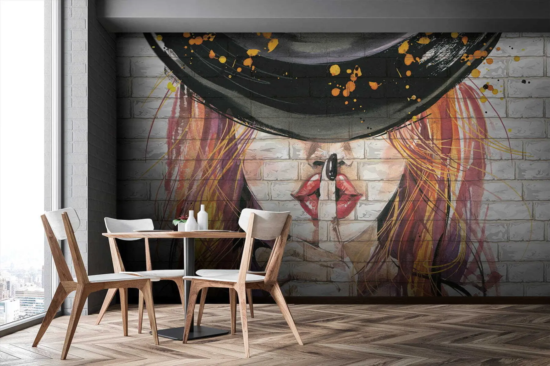 Papier peint photo Fille avec aquarelles u67648