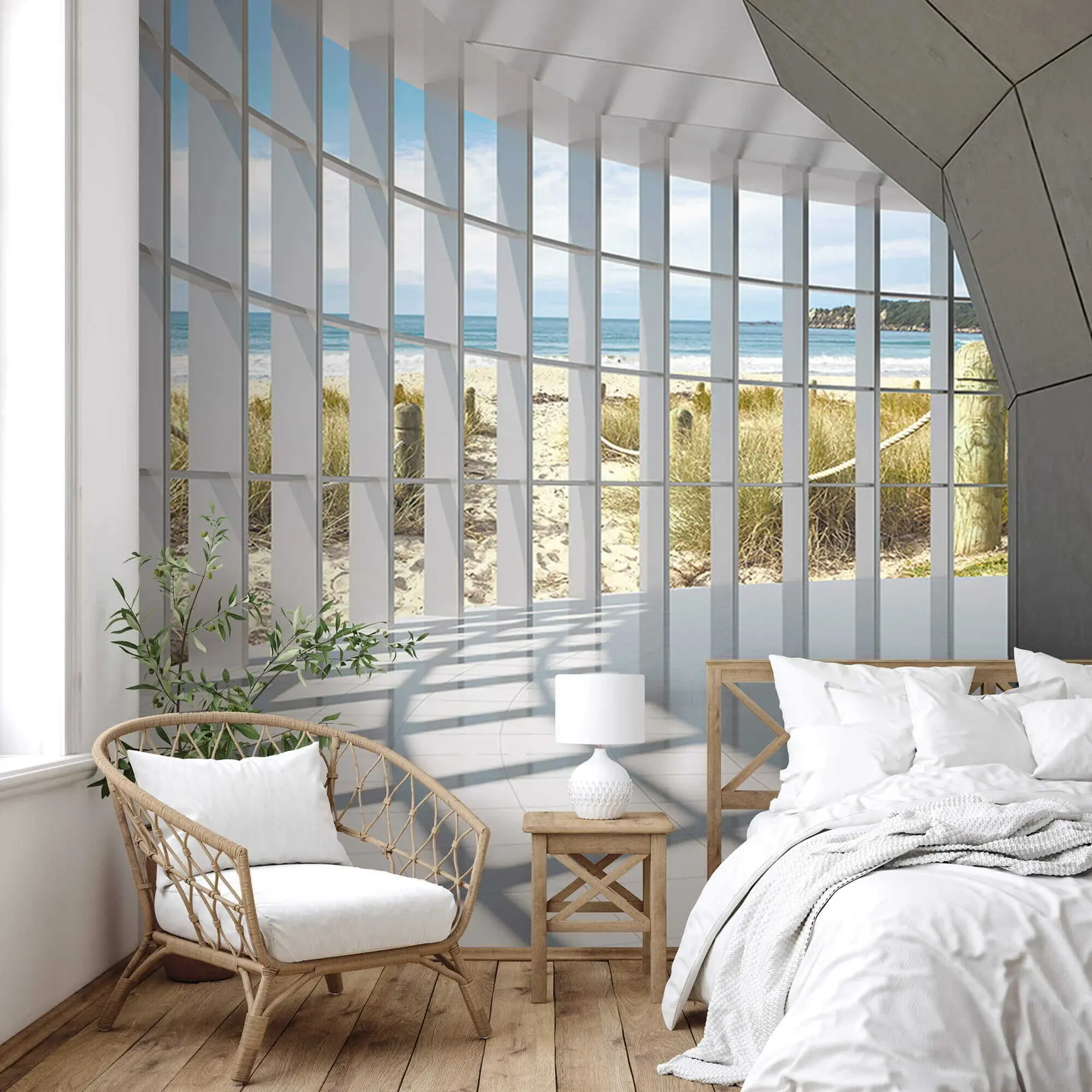 Fotobehang 3D-gang met uitzicht op zee u70513