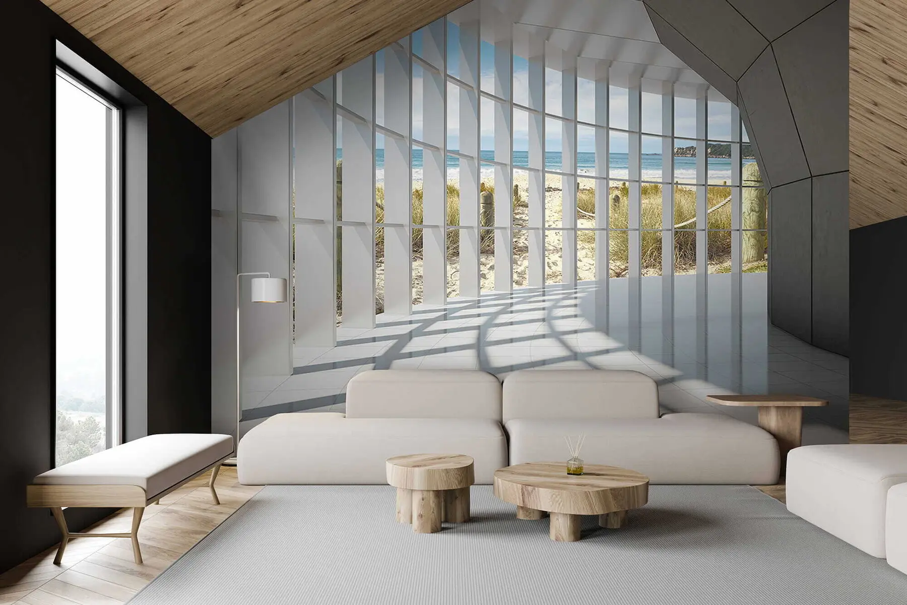 Papier peint photo Couloir 3D avec vue sur la mer u70513