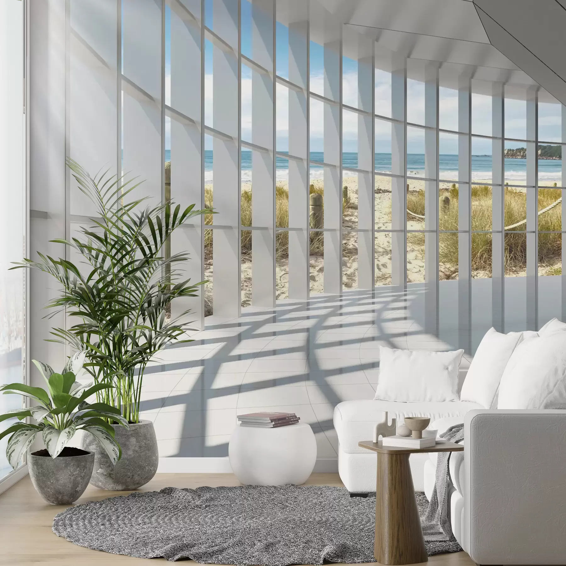 Fotobehang 3D-gang met uitzicht op zee u70513