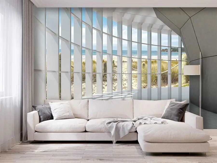 Fotobehang 3D-gang met uitzicht op zee u70513