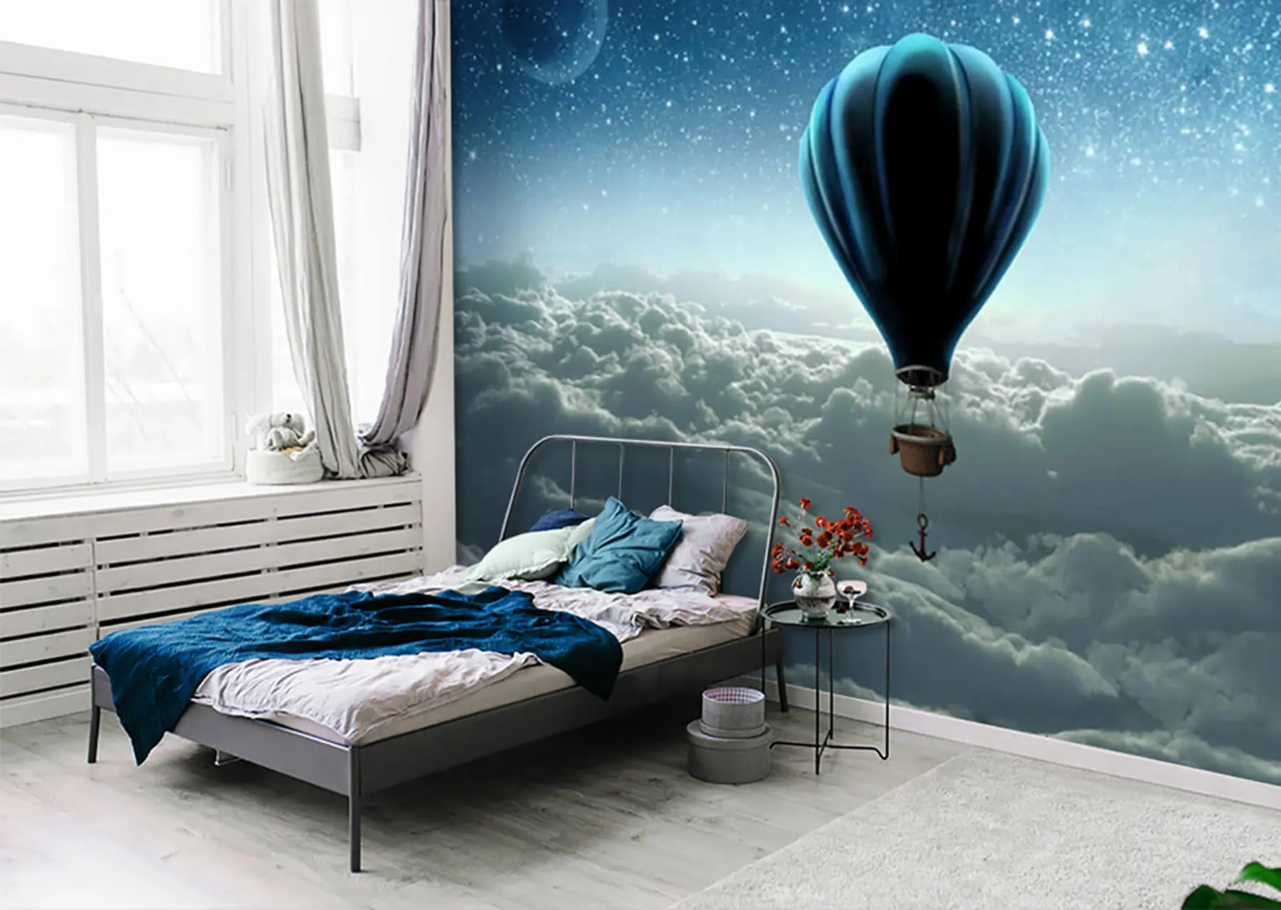 Fotobehang Hete luchtballon op de achtergrond van de nachtelijke hemel u70538