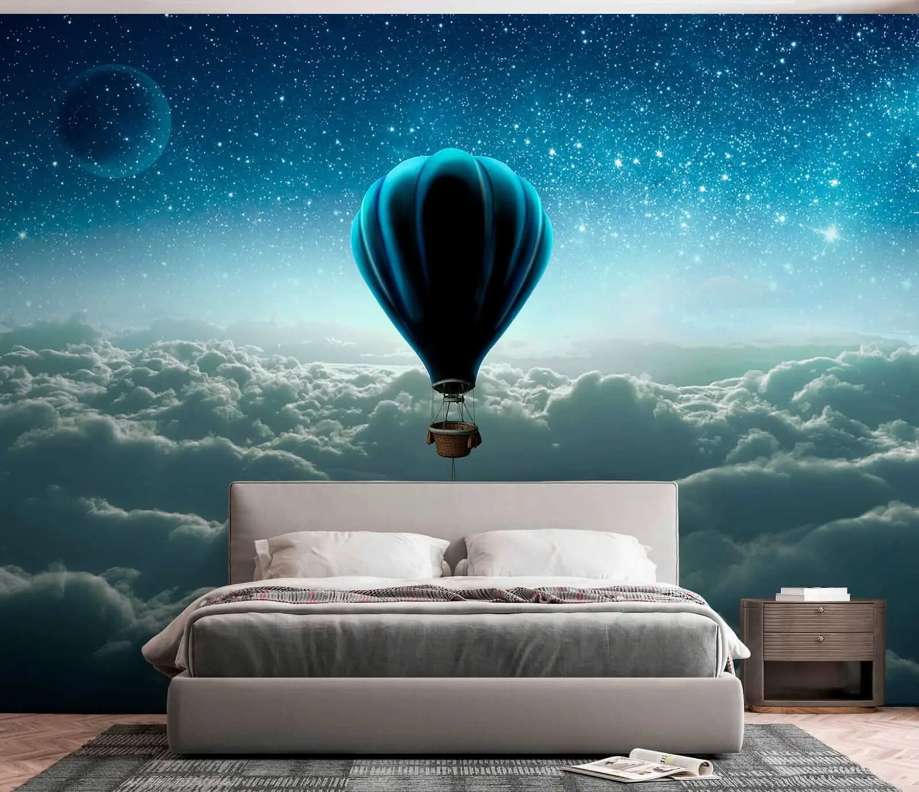 Fotobehang Hete luchtballon op de achtergrond van de nachtelijke hemel u70538