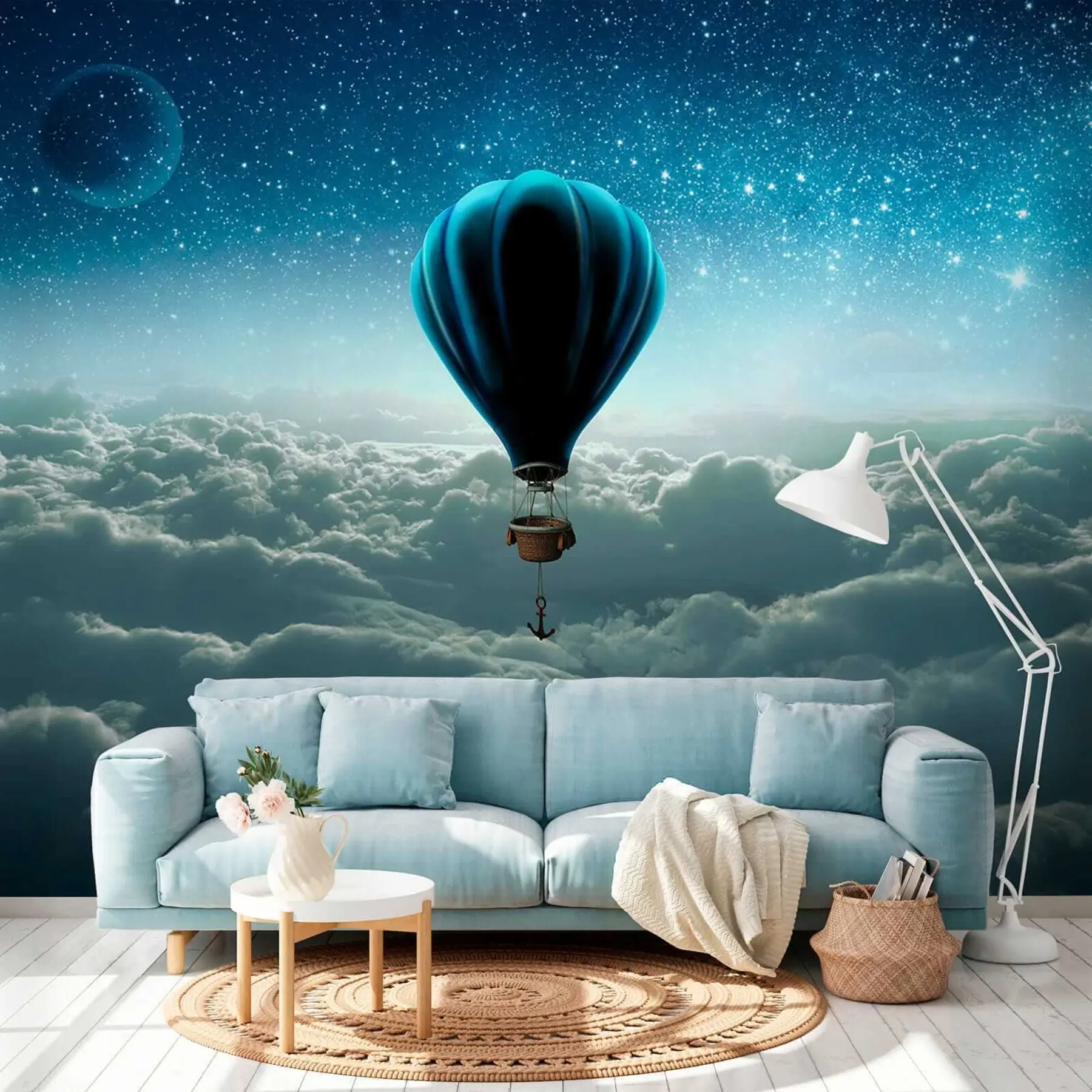 Fotobehang Hete luchtballon op de achtergrond van de nachtelijke hemel u70538