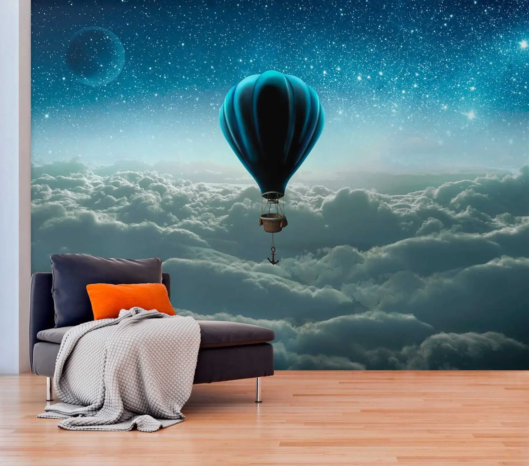 Fotobehang Hete luchtballon op de achtergrond van de nachtelijke hemel u70538