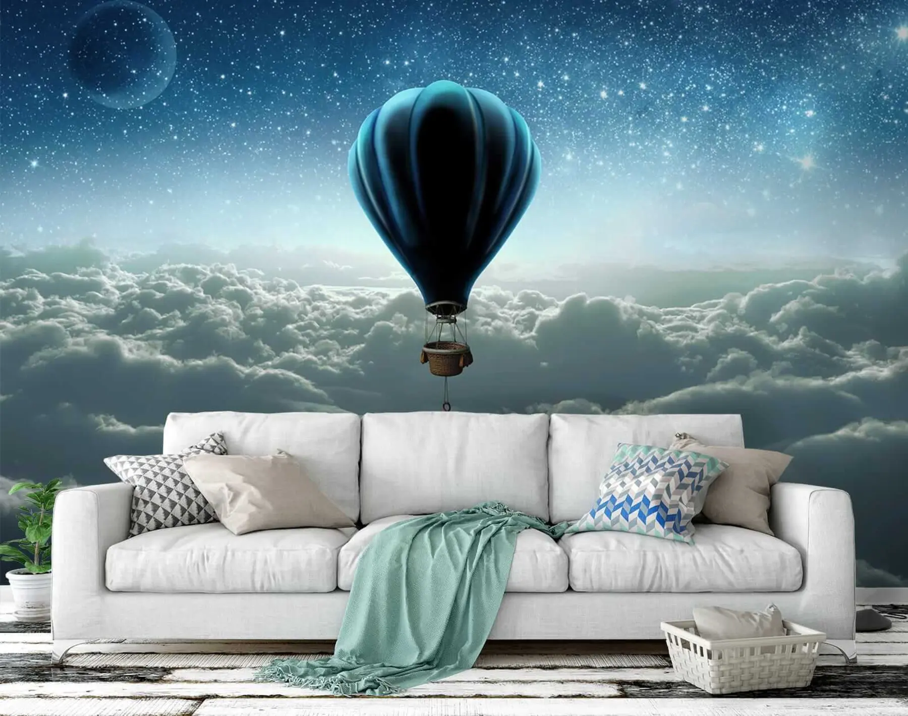 Fotobehang Hete luchtballon op de achtergrond van de nachtelijke hemel u70538