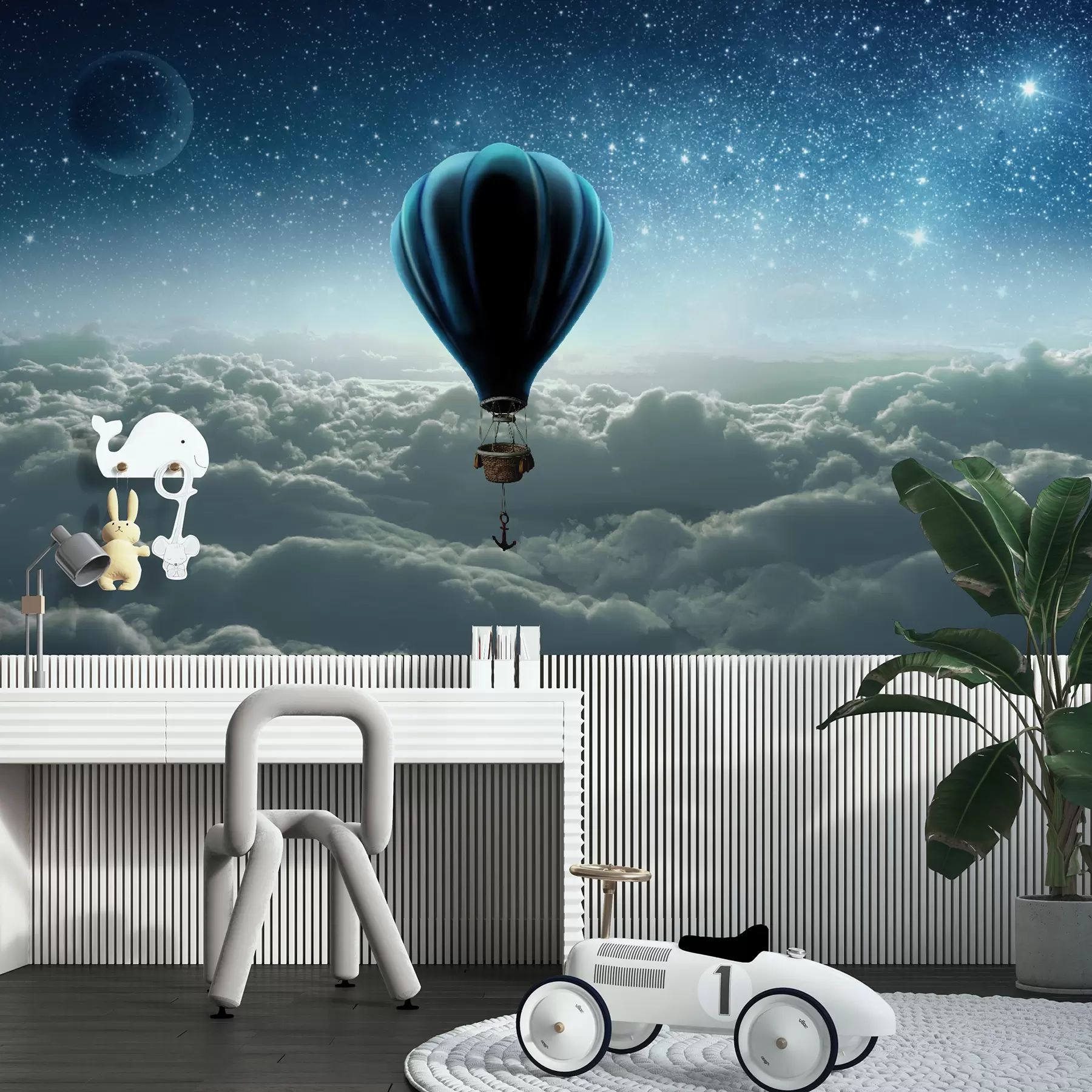 Papier peint photo Montgolfière à l'arrière-plan du ciel nocturne u70538