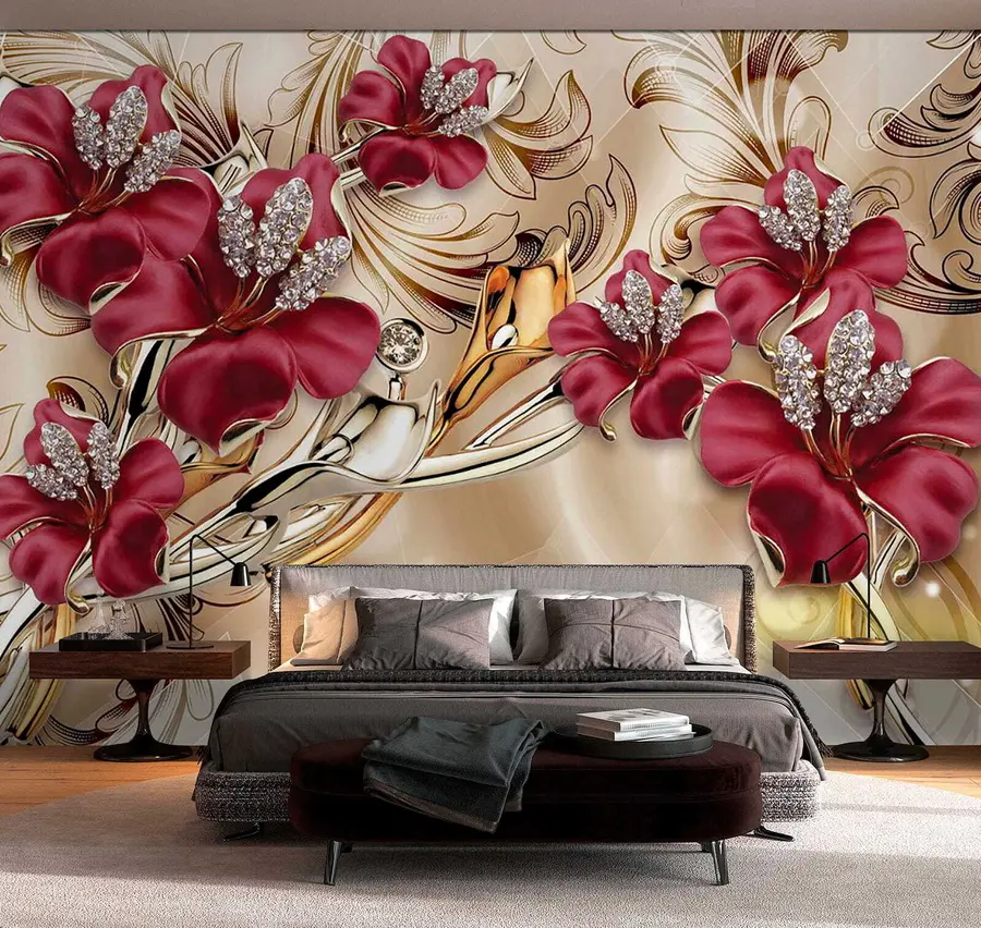 Papier peint photo Lys rouges avec effet 3D u70604
