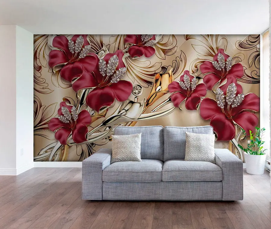 Fotobehang Rode lelies met 3D-effect u70604