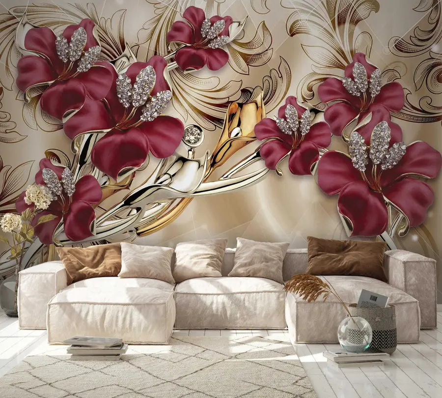 Fotobehang Rode lelies met 3D-effect u70604