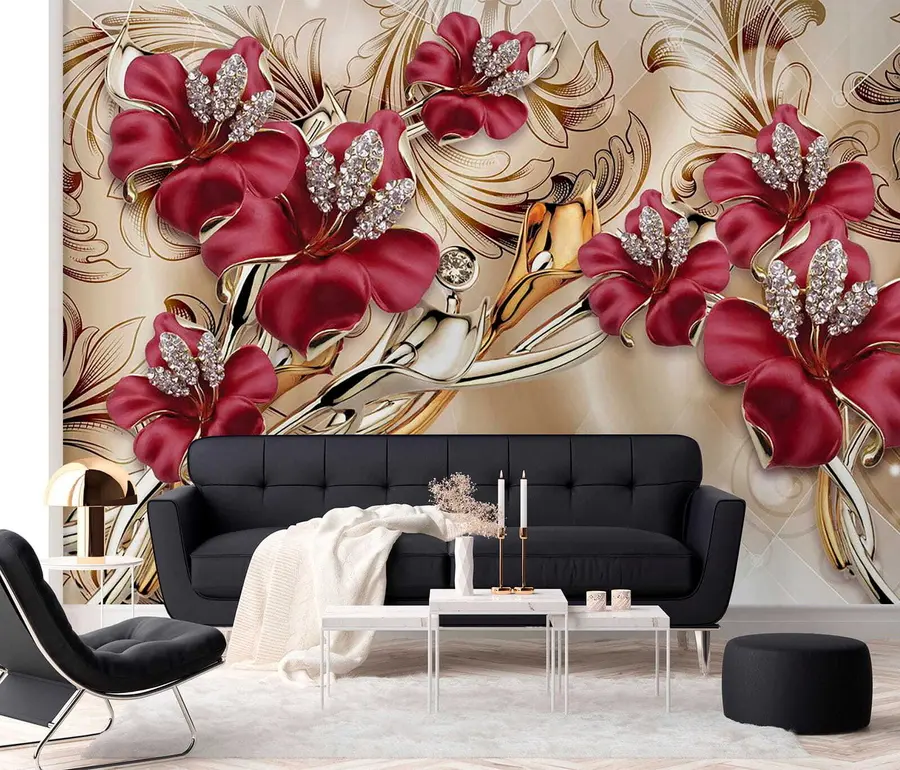 Fotobehang Rode lelies met 3D-effect u70604