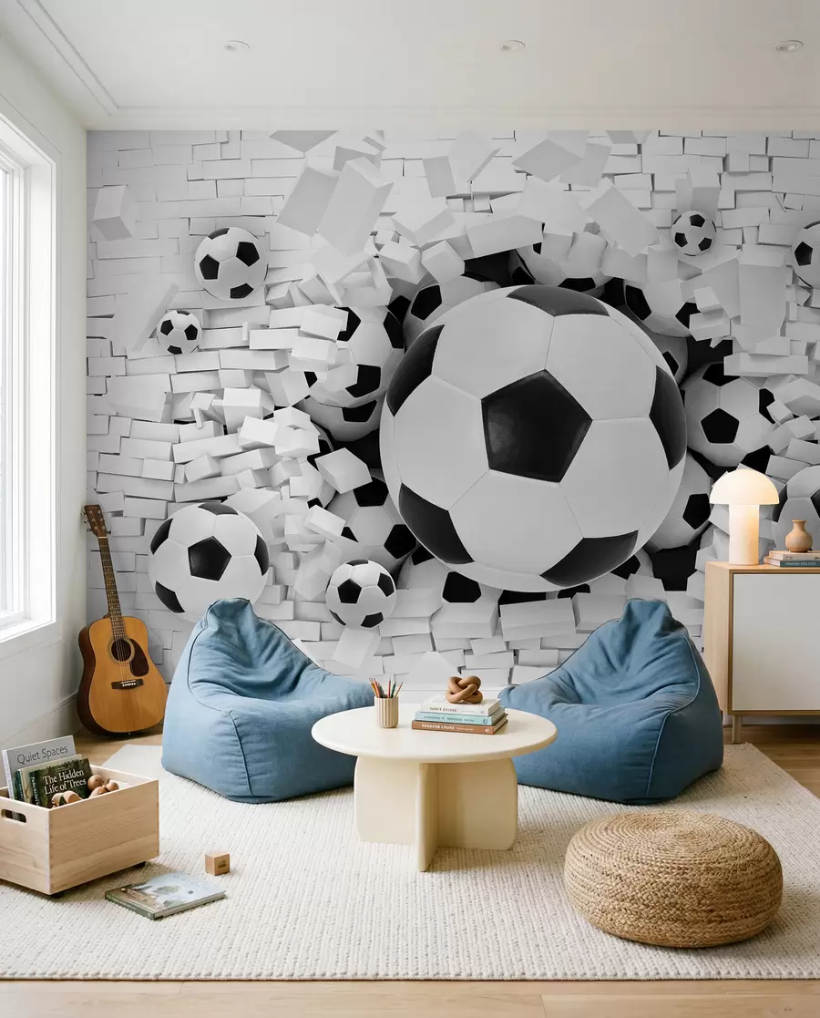 Fotobehang Voetbal breekt door de muur u70633