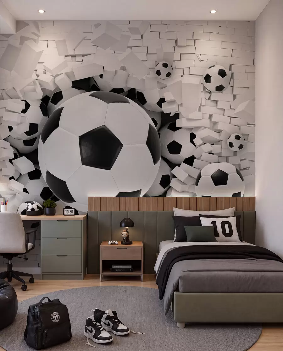 Fotobehang Voetbal breekt door de muur u70633