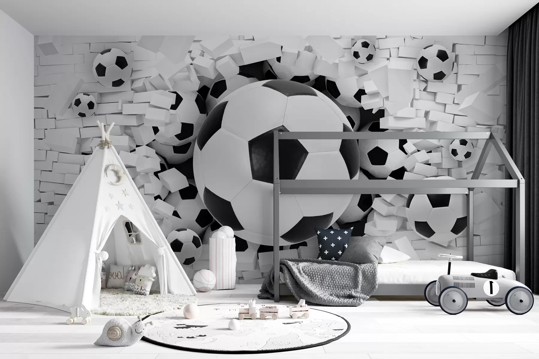 Fotobehang Voetbal breekt door de muur u70633