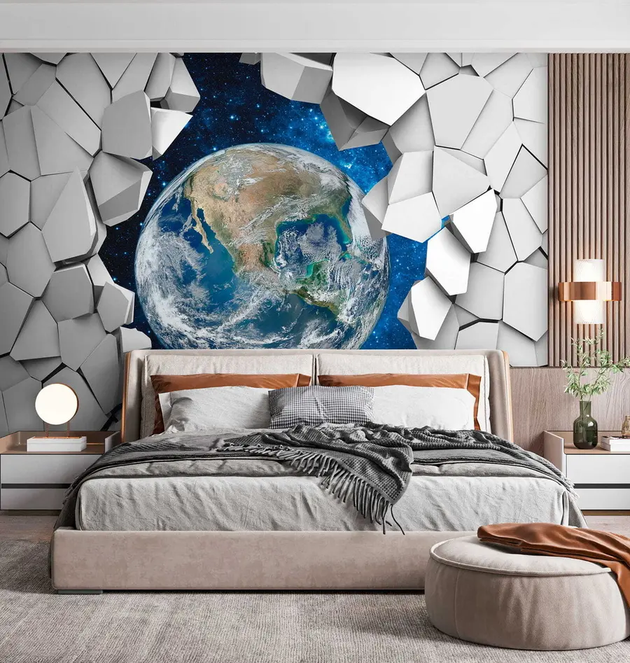 Papier peint photo Mur et planète en 3D u77808