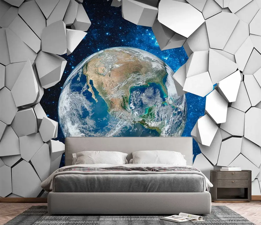 Papier peint photo Mur et planète en 3D u77808